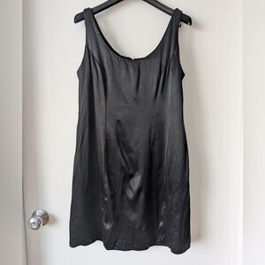 Vintage 90s Y2K Black Satin Slip Dress Medium Made In Canada